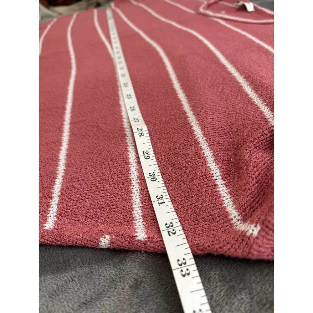 Francesca's Women's Oversized Striped Knit Shirt L Pink & White Boho Casual - Picture 6 of 7